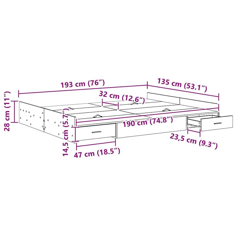Casa si Gradina - Mobilier - Paturi si accesorii - Paturi - Cadru de pat cu depozitare cu sertar cu headboard sonoma gri 135 x 190 cm - Infinity.ro