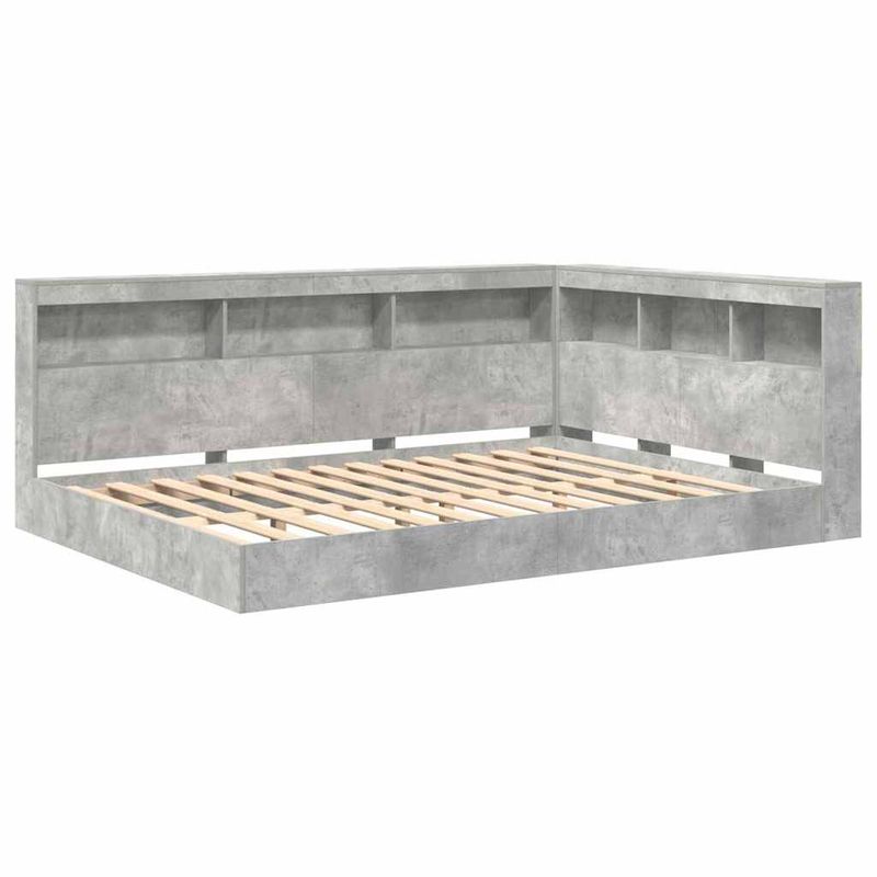 Casa si Gradina - Mobilier - Paturi si accesorii - Paturi - Pat cu biblioteca cu raft 2 pcs Gri beton 160 x 200 cm Melamina - Infinity.ro