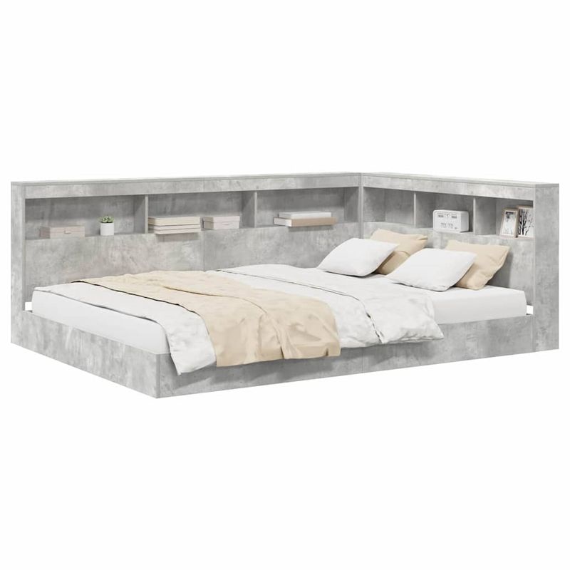Casa si Gradina - Mobilier - Paturi si accesorii - Paturi - Pat cu biblioteca cu raft 2 pcs Gri beton 160 x 200 cm Melamina - Infinity.ro