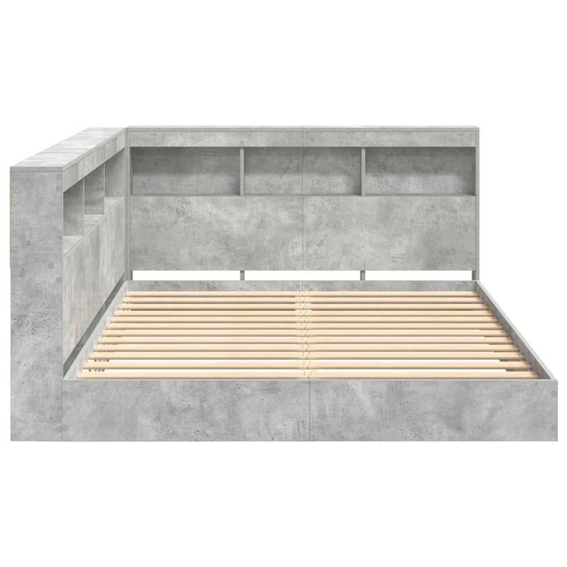 Casa si Gradina - Mobilier - Paturi si accesorii - Paturi - Pat cu biblioteca cu raft 2 pcs Gri beton 160 x 200 cm Melamina - Infinity.ro