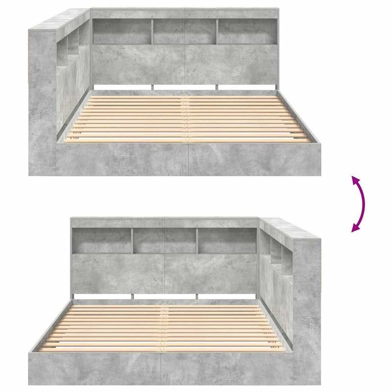 Casa si Gradina - Mobilier - Paturi si accesorii - Paturi - Pat cu biblioteca cu raft 2 pcs Gri beton 160 x 200 cm Melamina - Infinity.ro