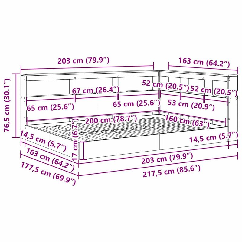 Casa si Gradina - Mobilier - Paturi si accesorii - Paturi - Pat cu biblioteca cu raft 2 pcs Gri beton 160 x 200 cm Melamina - Infinity.ro