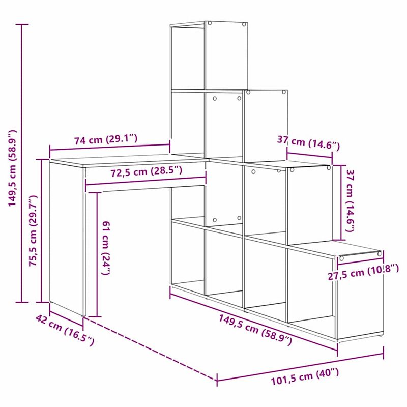 Casa si Gradina - Mobilier - Mese si birouri - Birouri - Birou de colt cu raft stejar artizanal 101.5 x 149.5 x 149.5 cm - Infinity.ro