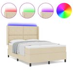 Casa si Gradina - Mobilier - Paturi si accesorii - Paturi - Pat cu arcuri cu lumini cu banda LED cu headboard Crem 140 x 190 cm Tesatura - Infinity.ro