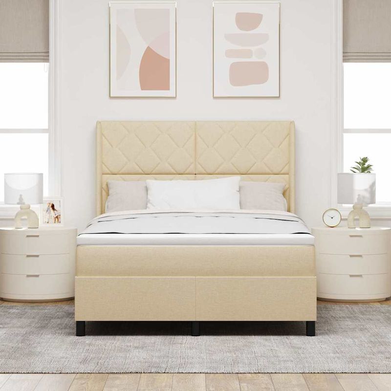 Casa si Gradina - Mobilier - Paturi si accesorii - Paturi - Pat cu arcuri cu lumini cu banda LED cu headboard Crem 140 x 190 cm Tesatura - Infinity.ro