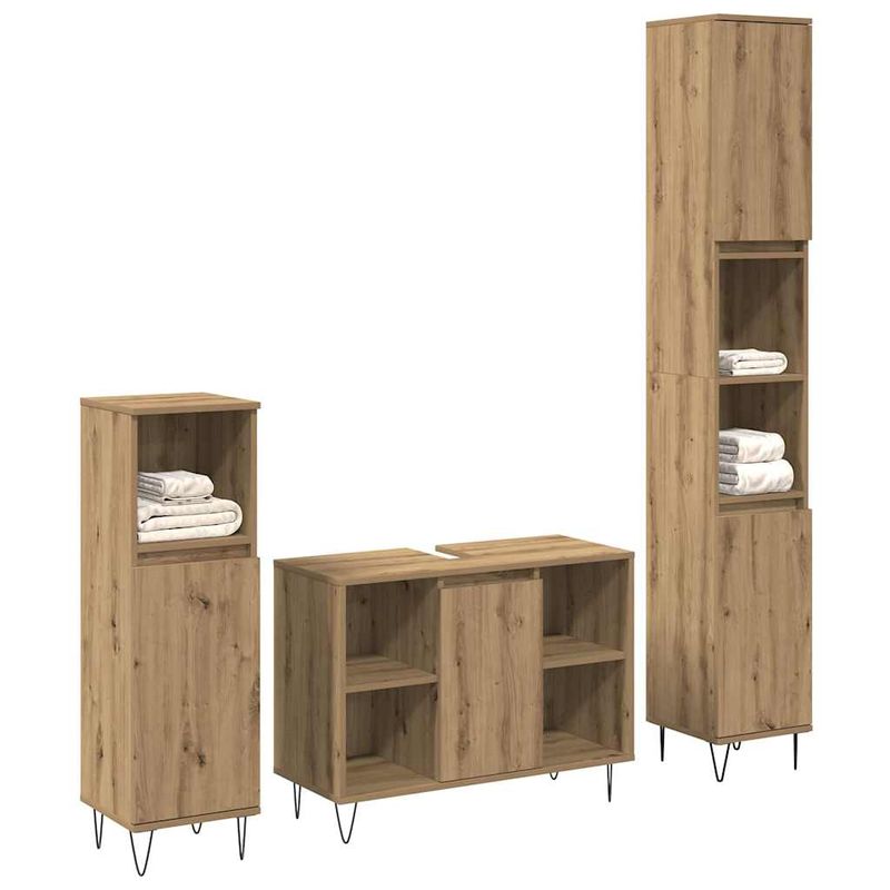 Casa si Gradina - Mobilier - Seturi de mobilier - Seturi baie - Set de Mobilier pentru Baie in Trei Piese Stejar Artizanal Lemn Prelucrat - Infinity.ro
