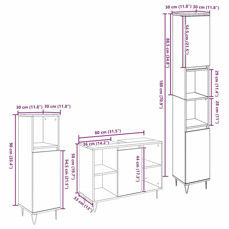 Casa si Gradina - Mobilier - Seturi de mobilier - Seturi baie - Set de Mobilier pentru Baie in Trei Piese Stejar Artizanal Lemn Prelucrat - Infinity.ro