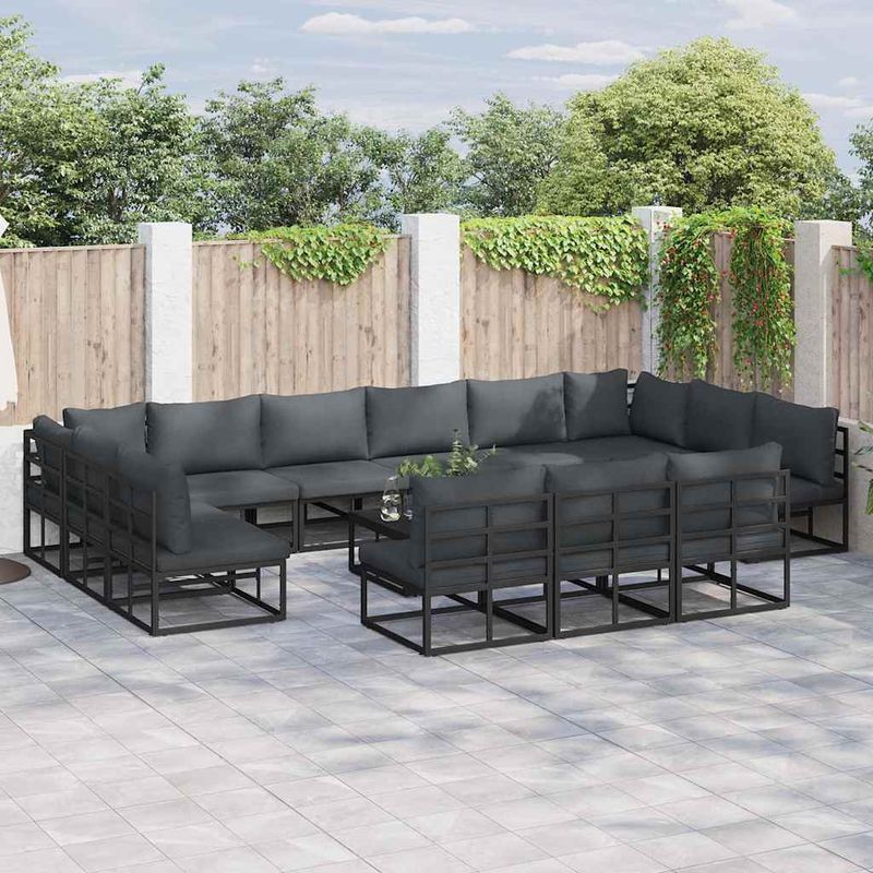 Casa si Gradina - Gradina si terasa - Mobilier exterior - Seturi mobila gradina - Set de canapele pentru gradina cu perna cu perna 13 pcs Negru Aluminiu - Infinity.ro