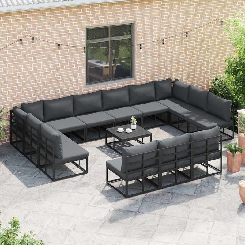 Casa si Gradina - Gradina si terasa - Mobilier exterior - Seturi mobila gradina - Set de canapele pentru gradina cu perna cu perna 13 pcs Negru Aluminiu - Infinity.ro