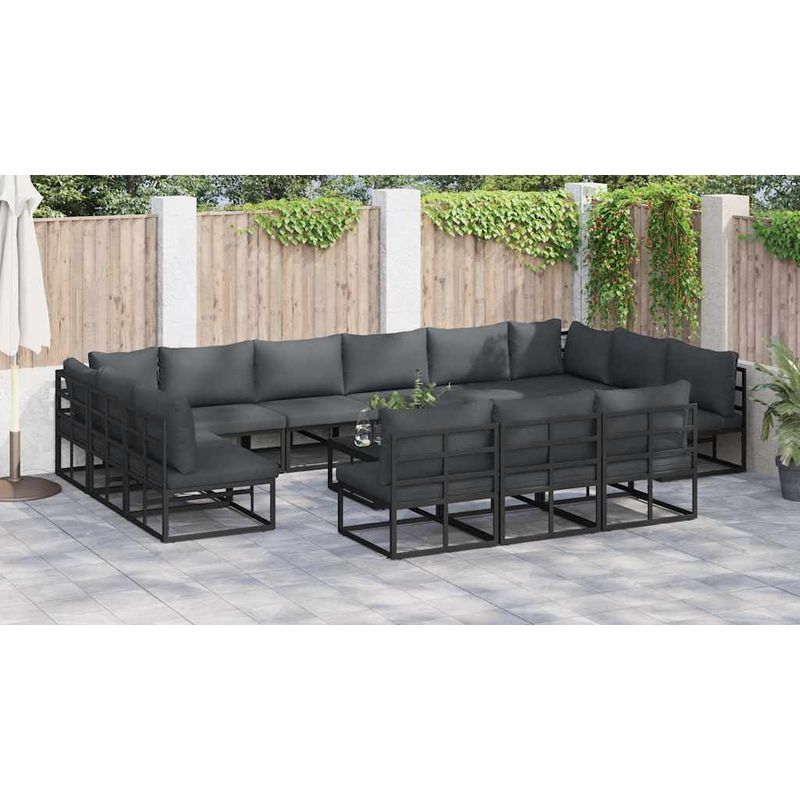 Casa si Gradina - Gradina si terasa - Mobilier exterior - Seturi mobila gradina - Set de canapele pentru gradina cu perna cu perna 13 pcs Negru Aluminiu - Infinity.ro