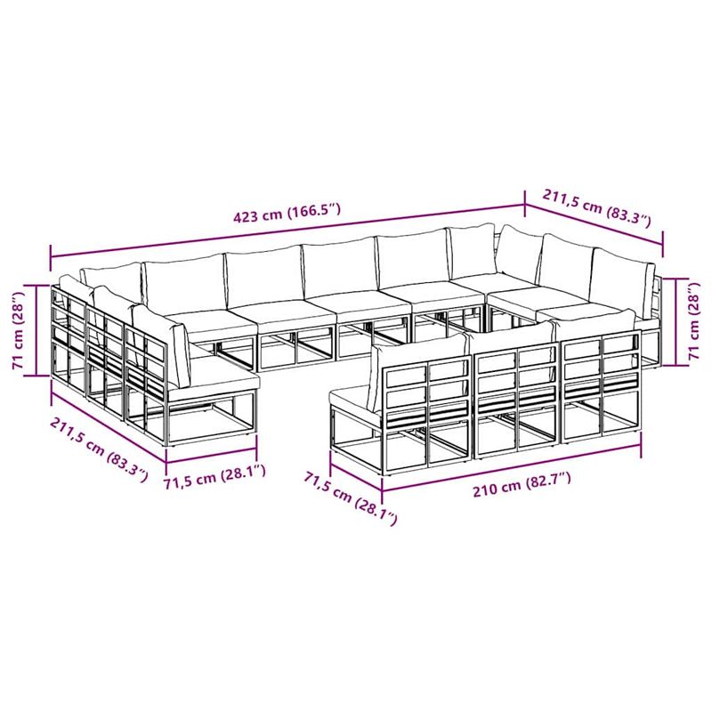 Casa si Gradina - Gradina si terasa - Mobilier exterior - Seturi mobila gradina - Set de canapele pentru gradina cu perna cu perna 13 pcs Negru Aluminiu - Infinity.ro