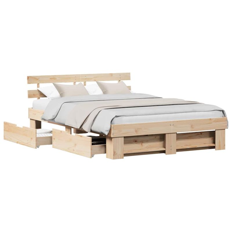 Casa si Gradina - Mobilier - Paturi si accesorii - Paturi - Cadru de pat cu sertar cu headboard cu depozitare Maro 140 x 200 cm Lemn de brad solid - Infinity.ro