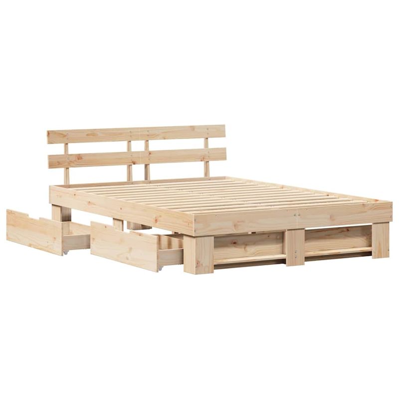Casa si Gradina - Mobilier - Paturi si accesorii - Paturi - Cadru de pat cu sertar cu headboard cu depozitare Maro 140 x 200 cm Lemn de brad solid - Infinity.ro