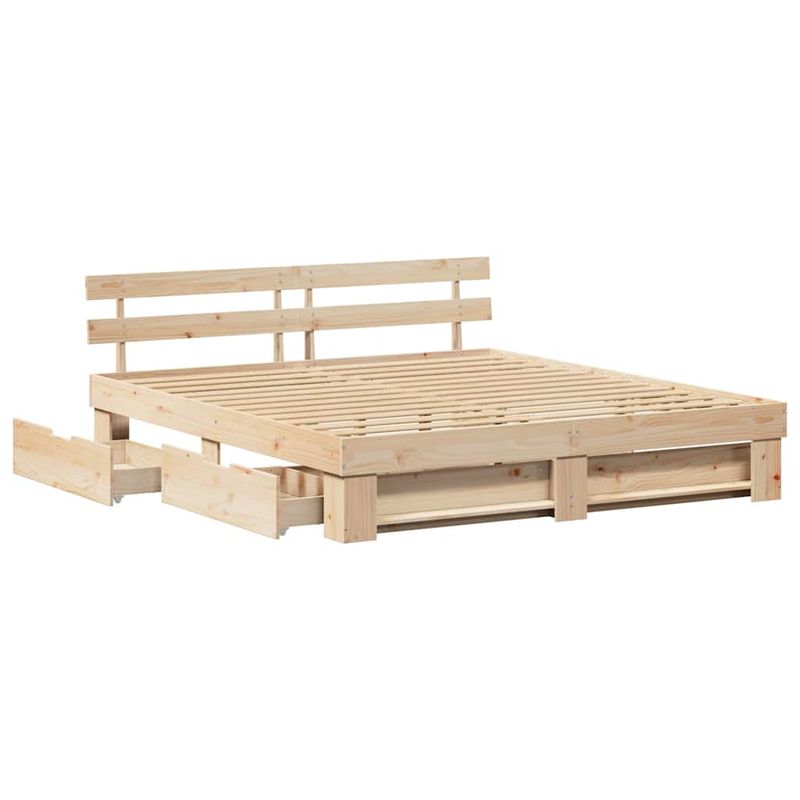 Casa si Gradina - Mobilier - Paturi si accesorii - Paturi - Cadru de pat cu sertar cu headboard cu depozitare Maro 200 x 200 cm Lemn de brad solid - Infinity.ro