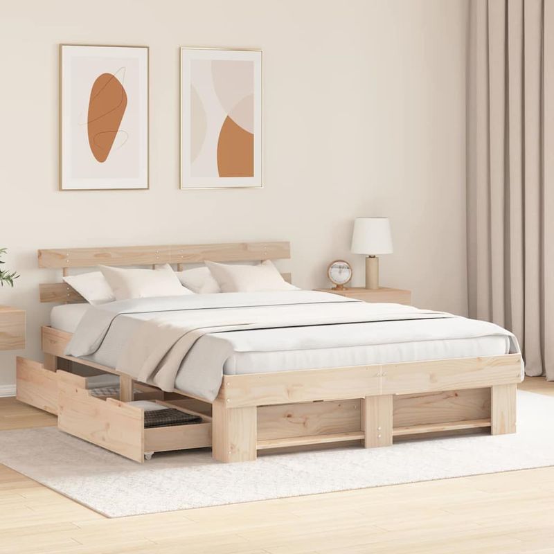Casa si Gradina - Mobilier - Paturi si accesorii - Paturi - Cadru de pat cu sertar cu headboard cu depozitare Maro 150 x 200 cm Lemn de brad solid - Infinity.ro