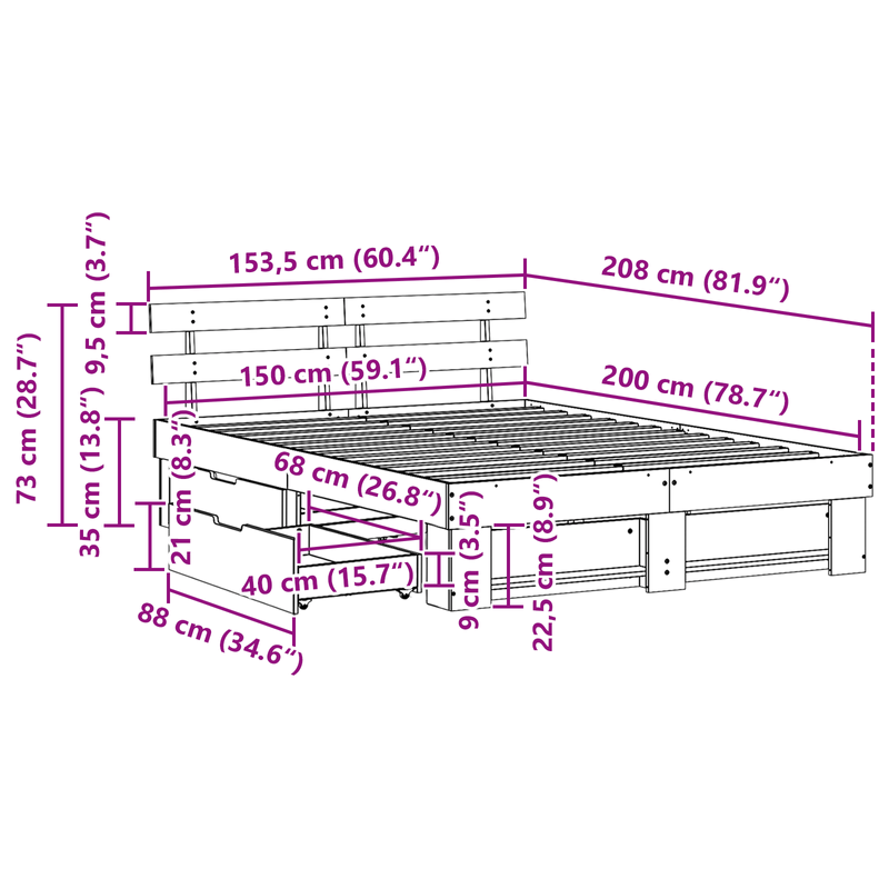 Casa si Gradina - Mobilier - Paturi si accesorii - Paturi - Cadru de pat cu sertar cu headboard cu depozitare Maro 150 x 200 cm Lemn de brad solid - Infinity.ro