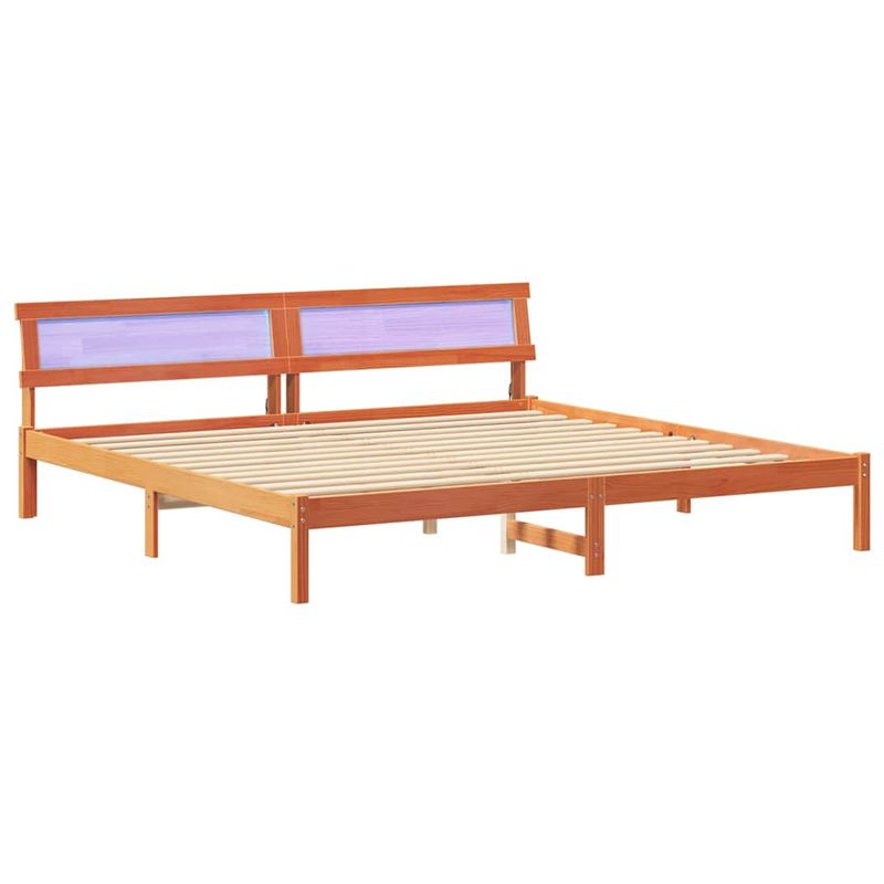 Casa si Gradina - Mobilier - Paturi si accesorii - Paturi - Cadru de pat cu lumini cu banda LED cu headboard Maro 200 x 200 cm lemn - Infinity.ro