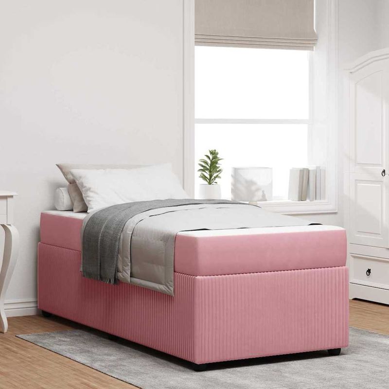 Casa si Gradina - Mobilier - Paturi si accesorii - Paturi - Cadru de pat cu saltea Altele Roz 90 x 190 cm Catifea - Infinity.ro