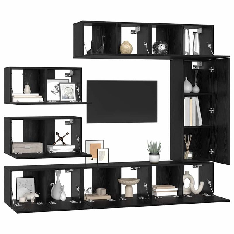 Casa si Gradina - Mobilier - Comode si corpuri - Comode - Set comoda TV cu raft Pe perete Altele 8 pcs Stejar negru 30.5 x 30 x 90 cm - Infinity.ro