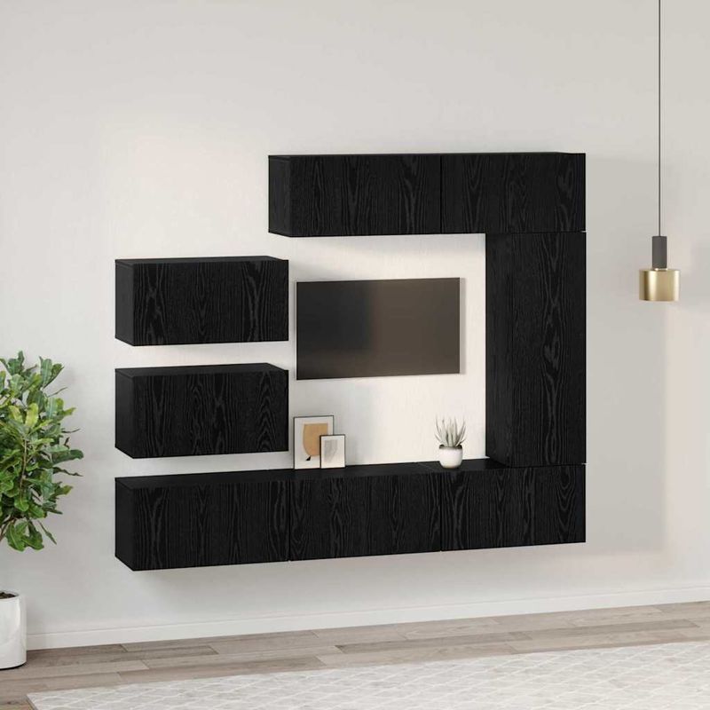 Casa si Gradina - Mobilier - Comode si corpuri - Comode - Set comoda TV cu raft Pe perete Altele 8 pcs Stejar negru 30.5 x 30 x 90 cm - Infinity.ro