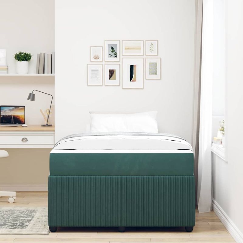 Casa si Gradina - Mobilier - Paturi si accesorii - Paturi - Cadru de pat cu saltea Altele Verde inchis 120 x 200 cm Catifea - Infinity.ro