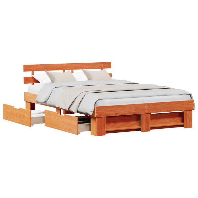 Casa si Gradina - Mobilier - Paturi si accesorii - Paturi - Cadru de pat cu sertar cu headboard cu depozitare Maro ceruit 150 x 200 cm Lemn masiv - Infinity.ro