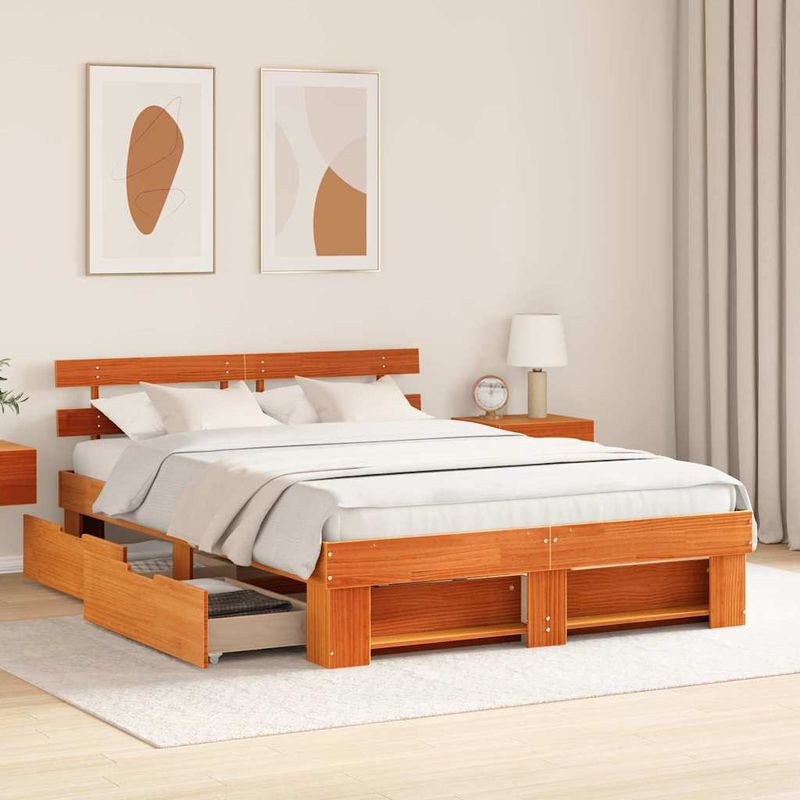 Casa si Gradina - Mobilier - Paturi si accesorii - Paturi - Cadru de pat Maro ceruit 140 x 200 cm Lemn de brad solid - Infinity.ro