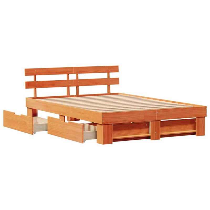 Casa si Gradina - Mobilier - Paturi si accesorii - Paturi - Cadru de pat cu sertar cu headboard cu depozitare Maro ceruit 150 x 200 cm Lemn masiv - Infinity.ro