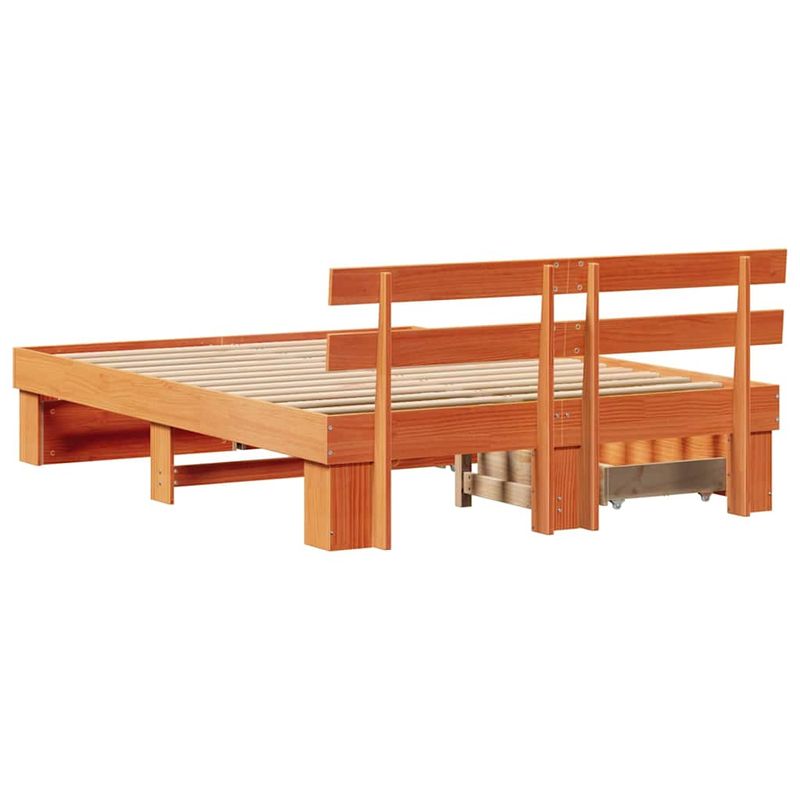 Casa si Gradina - Mobilier - Paturi si accesorii - Paturi - Cadru de pat cu sertar cu headboard cu depozitare Maro ceruit 150 x 200 cm Lemn masiv - Infinity.ro