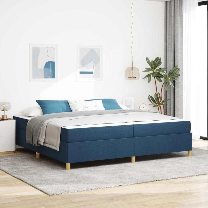 Casa si Gradina - Mobilier - Paturi si accesorii - Paturi - Pat cu arcuri Albastru si Albastru inchis si Alb 200 x 200 cm - Infinity.ro