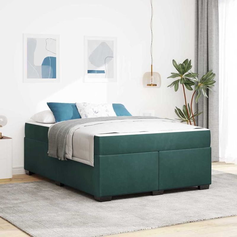 Casa si Gradina - Mobilier - Paturi si accesorii - Paturi - Cadru de pat cu saltea Altele Verde inchis 160 x 200 cm Catifea - Infinity.ro