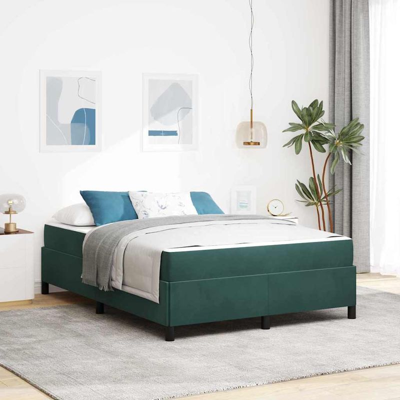 Casa si Gradina - Mobilier - Paturi si accesorii - Paturi - Cadru de pat Altele Verde inchis si alb 140 x 200 cm Catifea - Infinity.ro