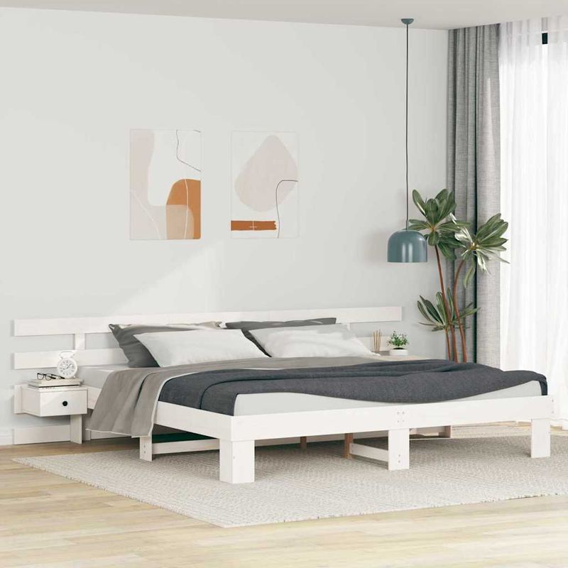Casa si Gradina - Mobilier - Paturi si accesorii - Paturi - Cadru de pat cu sertar Alb 200 x 200 cm lemn - Infinity.ro