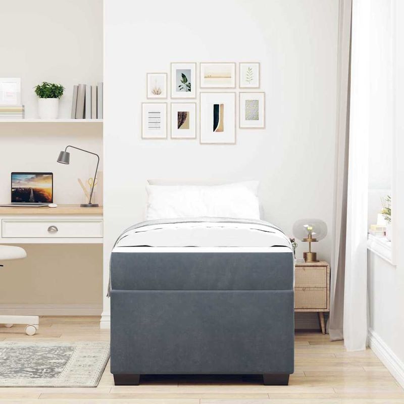 Casa si Gradina - Mobilier - Paturi si accesorii - Paturi - Cadru de pat cu saltea Altele Gri inchis 90 x 190 cm Catifea - Infinity.ro
