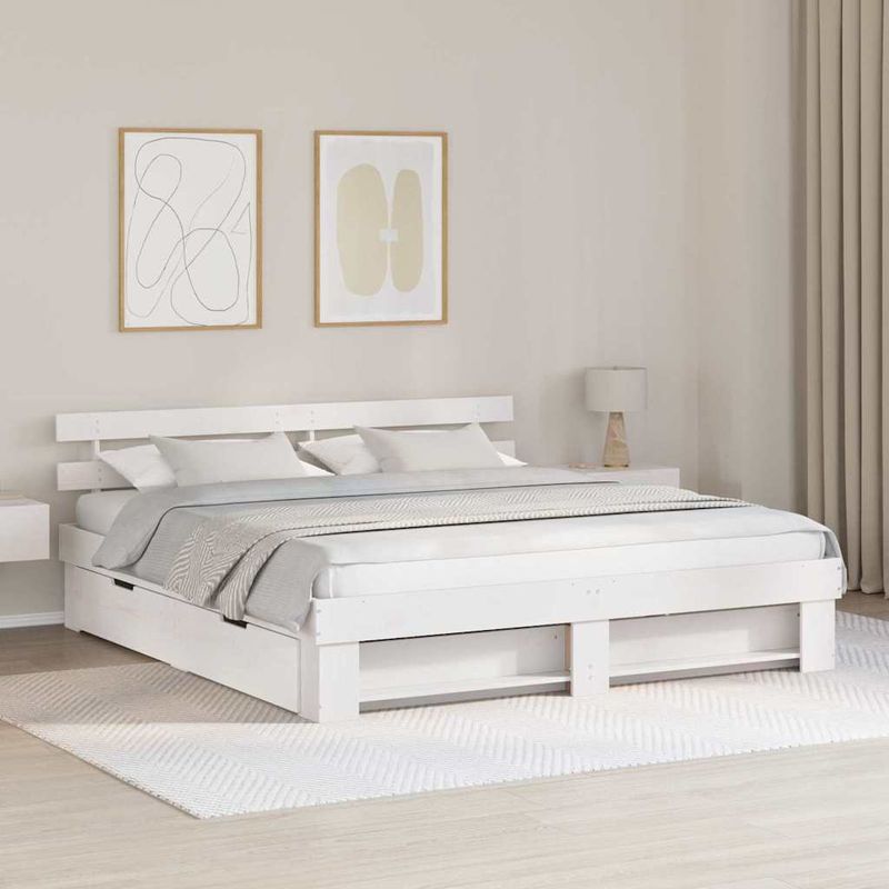 Casa si Gradina - Mobilier - Paturi si accesorii - Paturi - Cadru de pat cu sertar cu headboard cu depozitare Alb 180 x 200 cm Lemn masiv - Infinity.ro