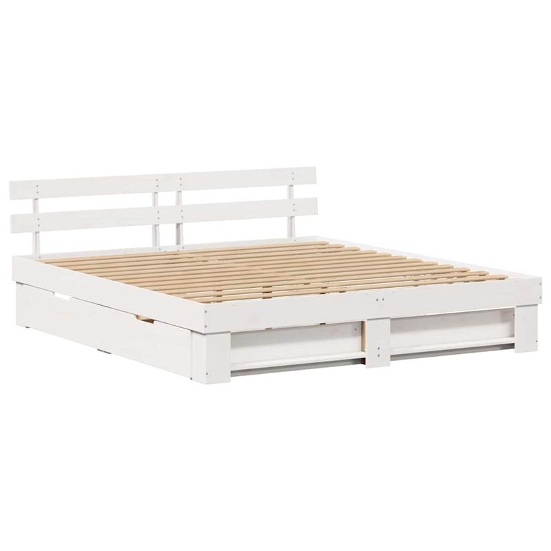 Casa si Gradina - Mobilier - Paturi si accesorii - Paturi - Cadru de pat cu sertar cu headboard cu depozitare Alb 180 x 200 cm Lemn masiv - Infinity.ro