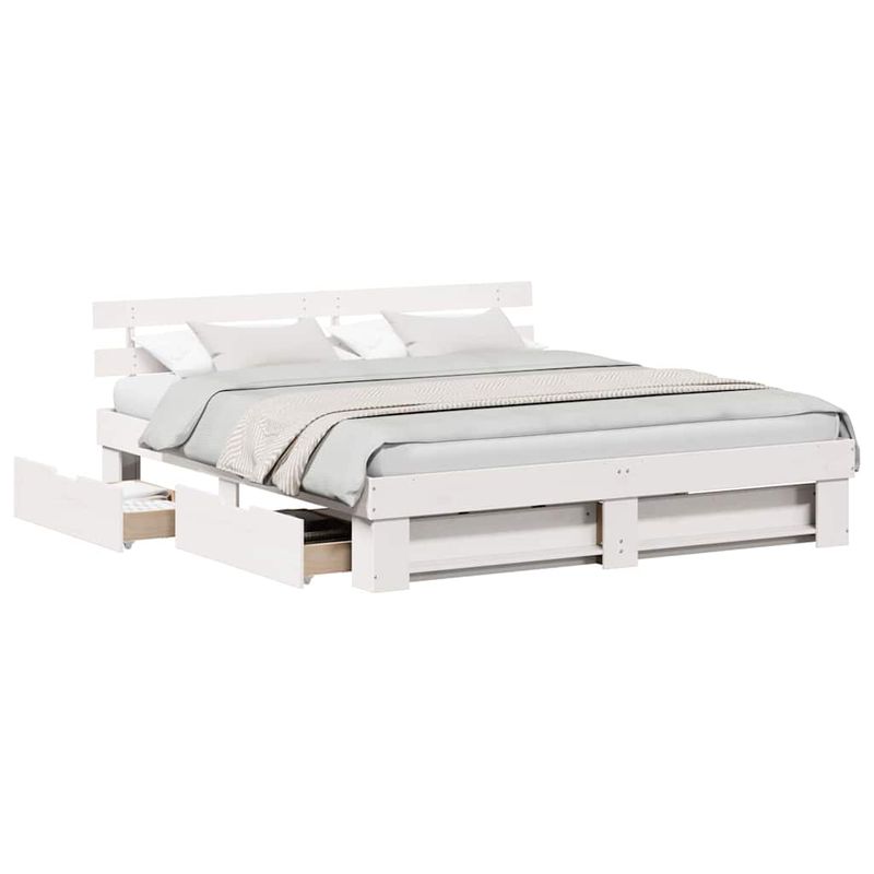 Casa si Gradina - Mobilier - Paturi si accesorii - Paturi - Cadru de pat cu sertar cu headboard cu depozitare Alb 180 x 200 cm Lemn masiv - Infinity.ro