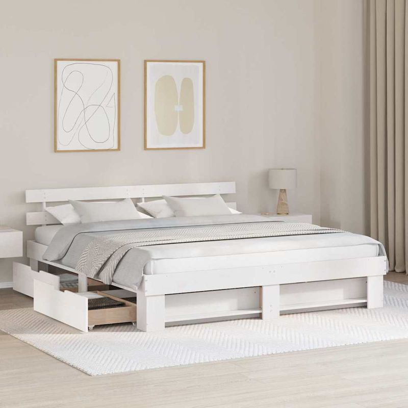 Casa si Gradina - Mobilier - Paturi si accesorii - Paturi - Cadru de pat cu sertar cu headboard cu depozitare Alb 180 x 200 cm Lemn masiv - Infinity.ro