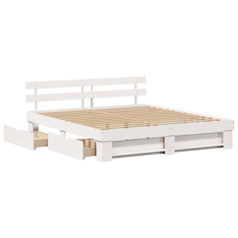 Casa si Gradina - Mobilier - Paturi si accesorii - Paturi - Cadru de pat cu sertar cu headboard cu depozitare Alb 180 x 200 cm Lemn masiv - Infinity.ro