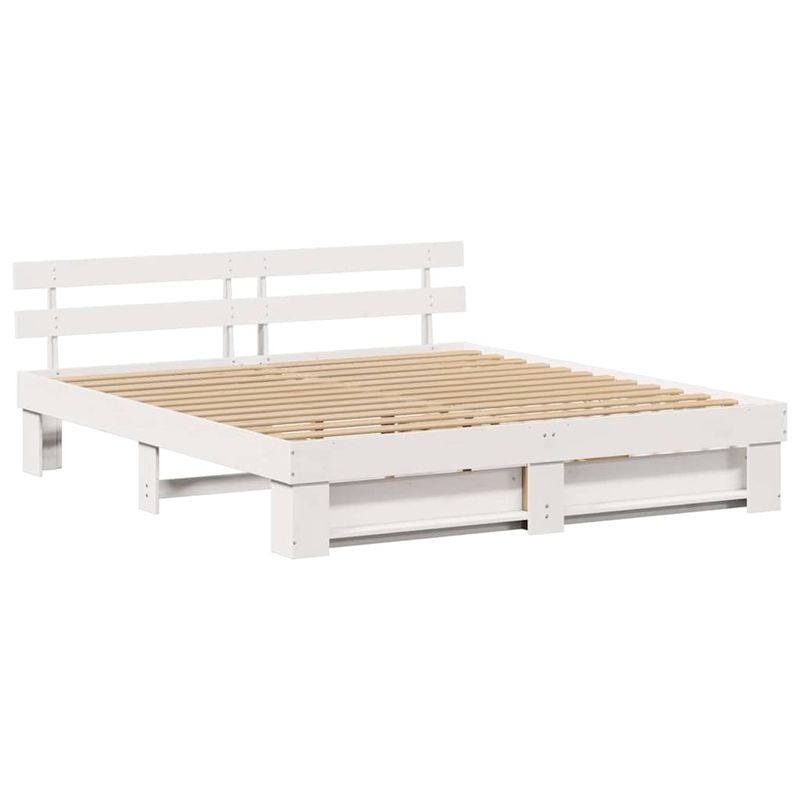 Casa si Gradina - Mobilier - Paturi si accesorii - Paturi - Cadru de pat cu sertar cu headboard cu depozitare Alb 180 x 200 cm Lemn masiv - Infinity.ro