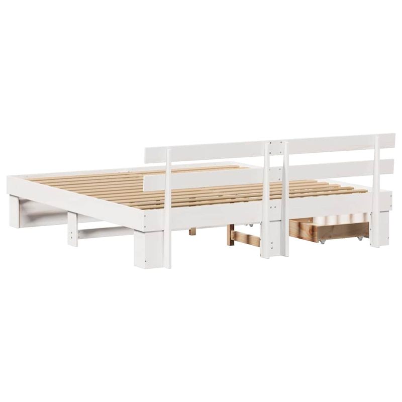 Casa si Gradina - Mobilier - Paturi si accesorii - Paturi - Cadru de pat cu sertar cu headboard cu depozitare Alb 180 x 200 cm Lemn masiv - Infinity.ro