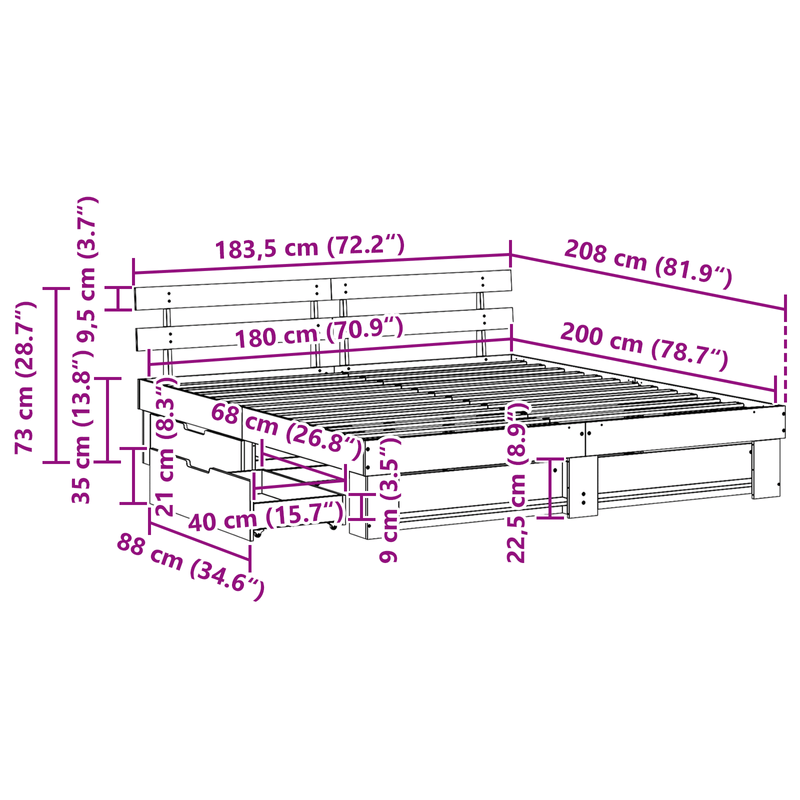 Casa si Gradina - Mobilier - Paturi si accesorii - Paturi - Cadru de pat cu sertar cu headboard cu depozitare Alb 180 x 200 cm Lemn masiv - Infinity.ro