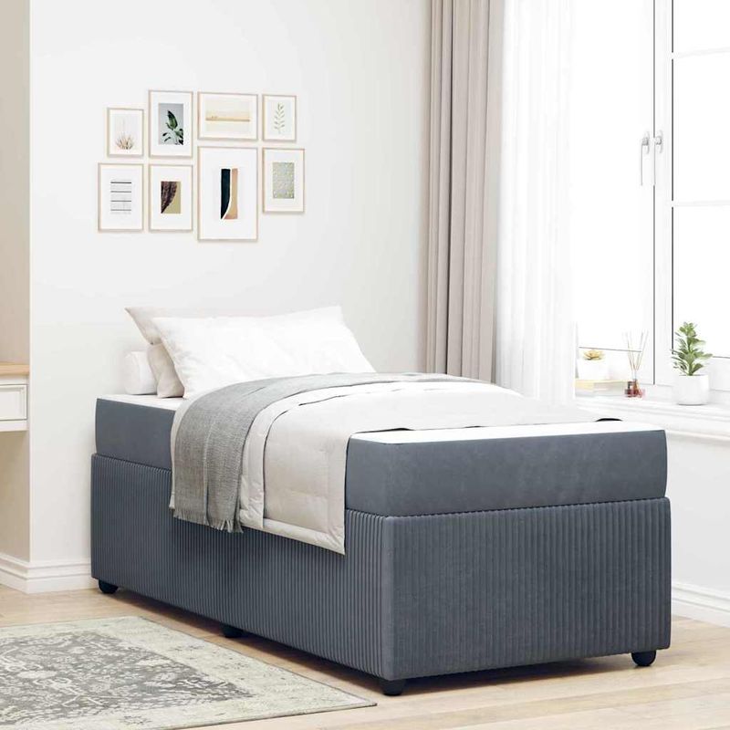 Casa si Gradina - Mobilier - Paturi si accesorii - Paturi - Cadru de pat cu saltea Altele Gri inchis 90 x 200 cm Catifea - Infinity.ro