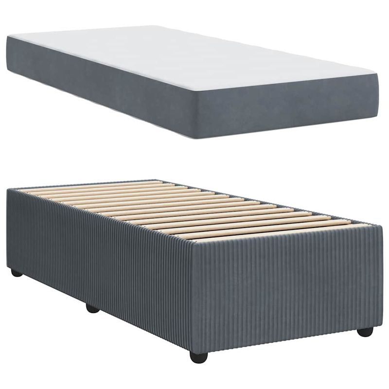 Casa si Gradina - Mobilier - Paturi si accesorii - Paturi - Cadru de pat cu saltea Altele Gri inchis 100 x 200 cm Catifea - Infinity.ro