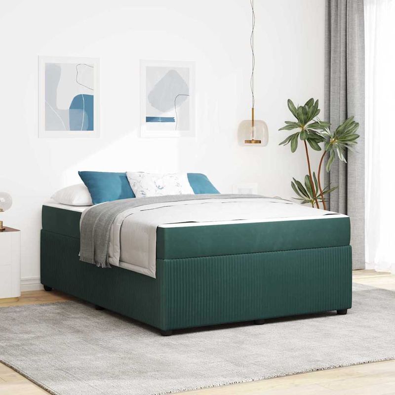 Casa si Gradina - Mobilier - Paturi si accesorii - Paturi - Cadru de pat cu saltea Altele Verde inchis 160 x 200 cm Catifea - Infinity.ro