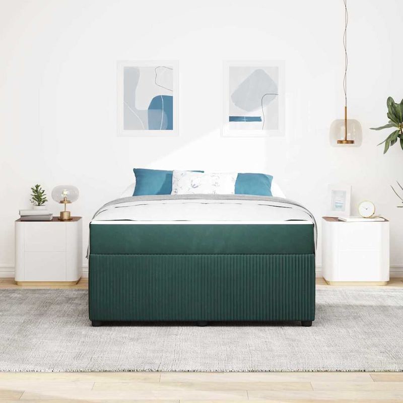 Casa si Gradina - Mobilier - Paturi si accesorii - Paturi - Cadru de pat cu saltea Altele Verde inchis 160 x 200 cm Catifea - Infinity.ro