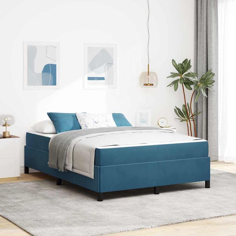 Casa si Gradina - Mobilier - Paturi si accesorii - Paturi - Cadru de pat Altele Albastru inchis si alb 160 x 200 cm Catifea - Infinity.ro