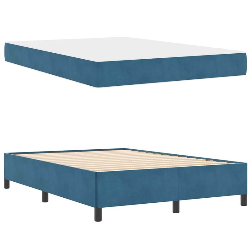 Casa si Gradina - Mobilier - Paturi si accesorii - Paturi - Cadru de pat Altele Albastru inchis si alb 160 x 200 cm Catifea - Infinity.ro