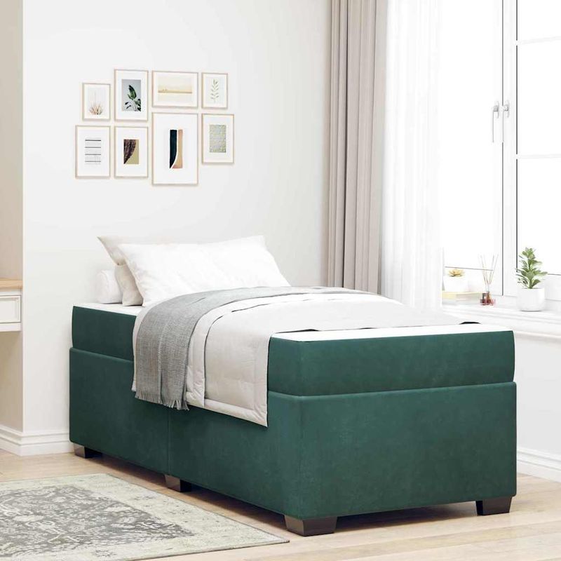 Casa si Gradina - Mobilier - Paturi si accesorii - Paturi - Cadru de pat cu saltea Altele Verde inchis 90 x 190 cm Catifea - Infinity.ro