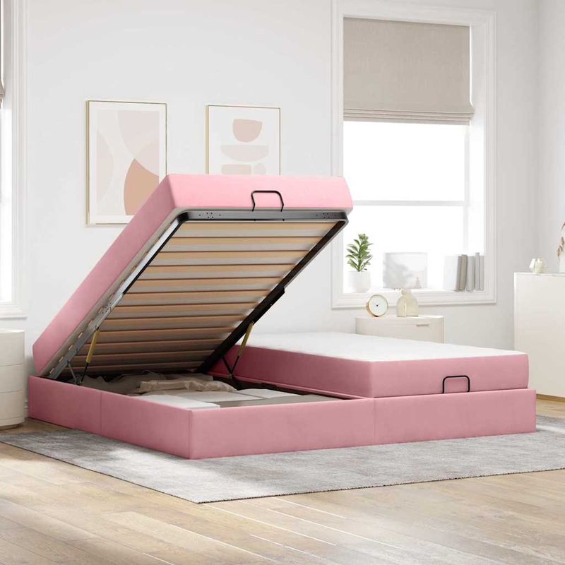 Casa si Gradina - Mobilier - Paturi si accesorii - Paturi - Cadru de pat Altele Roz 200 x 200 cm Catifea - Infinity.ro